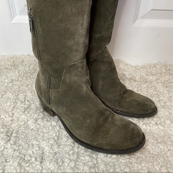 PEGABO Olive Green Suede Leather Over the Knee Boots 6 Made in Italy - Picture 2 of 11